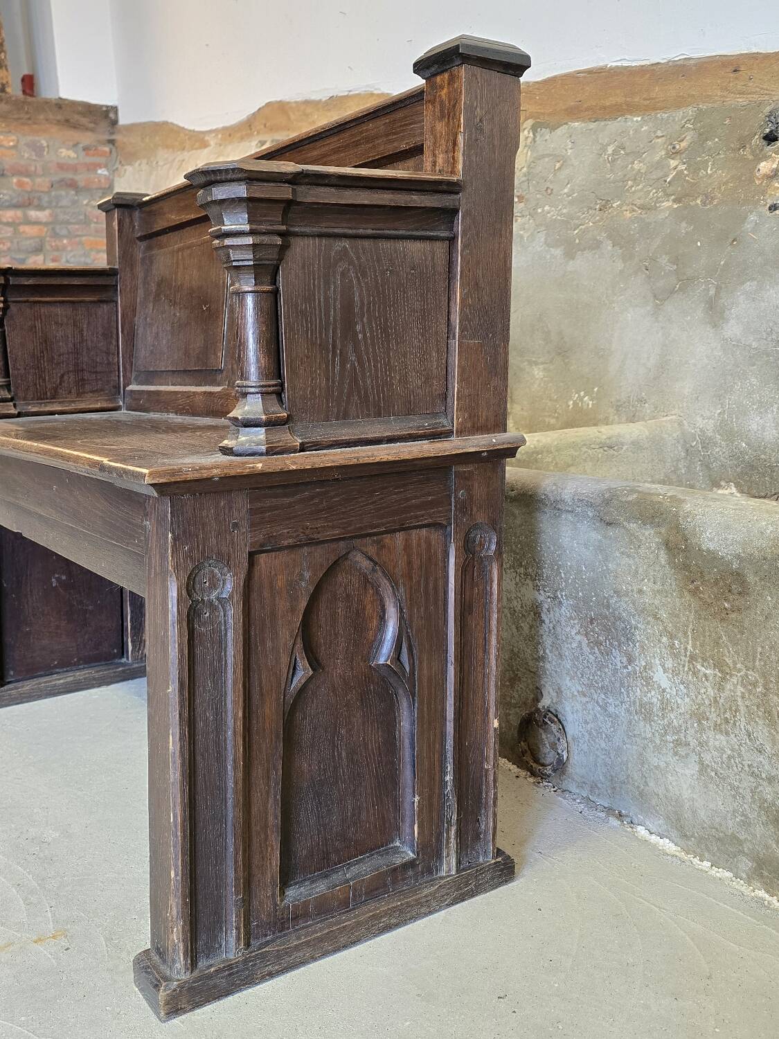 Small 19th century church chest bench in solid oak