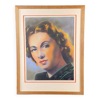 Tableau gouache signé années 1930 portrait cinéma français