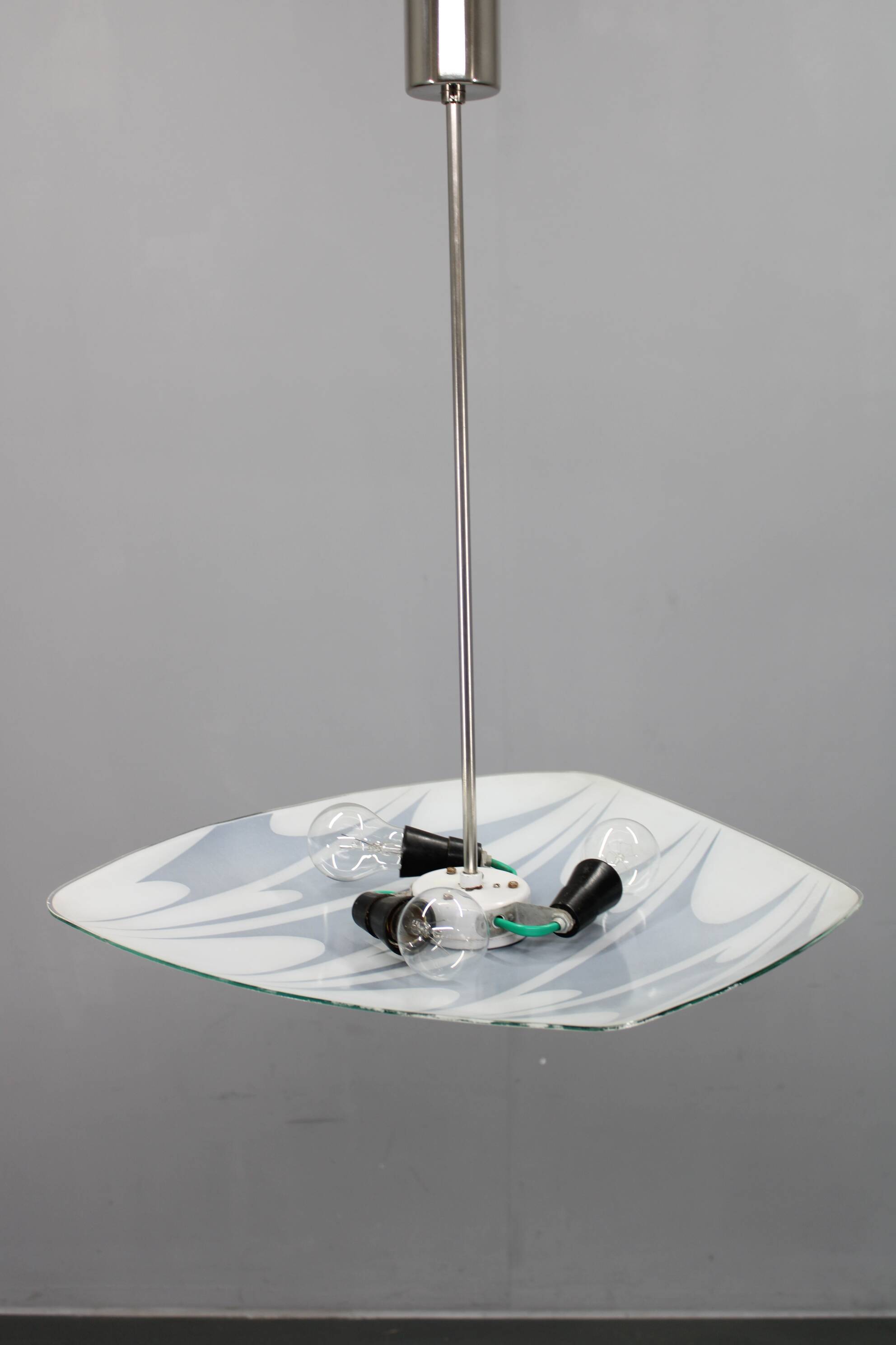 Mid-century Czech glass pendant lamp, chrome, 1960s