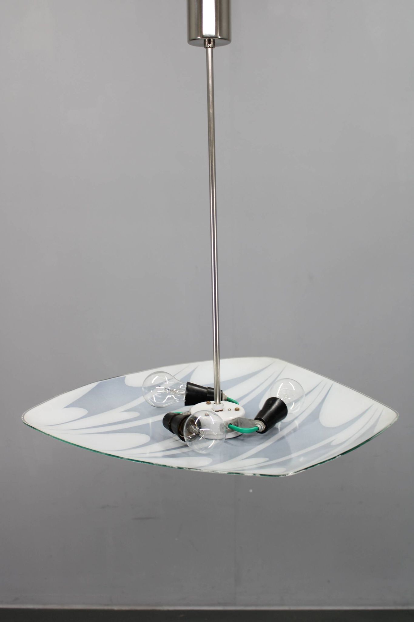 Mid-century Czech glass pendant lamp, chrome, 1960s