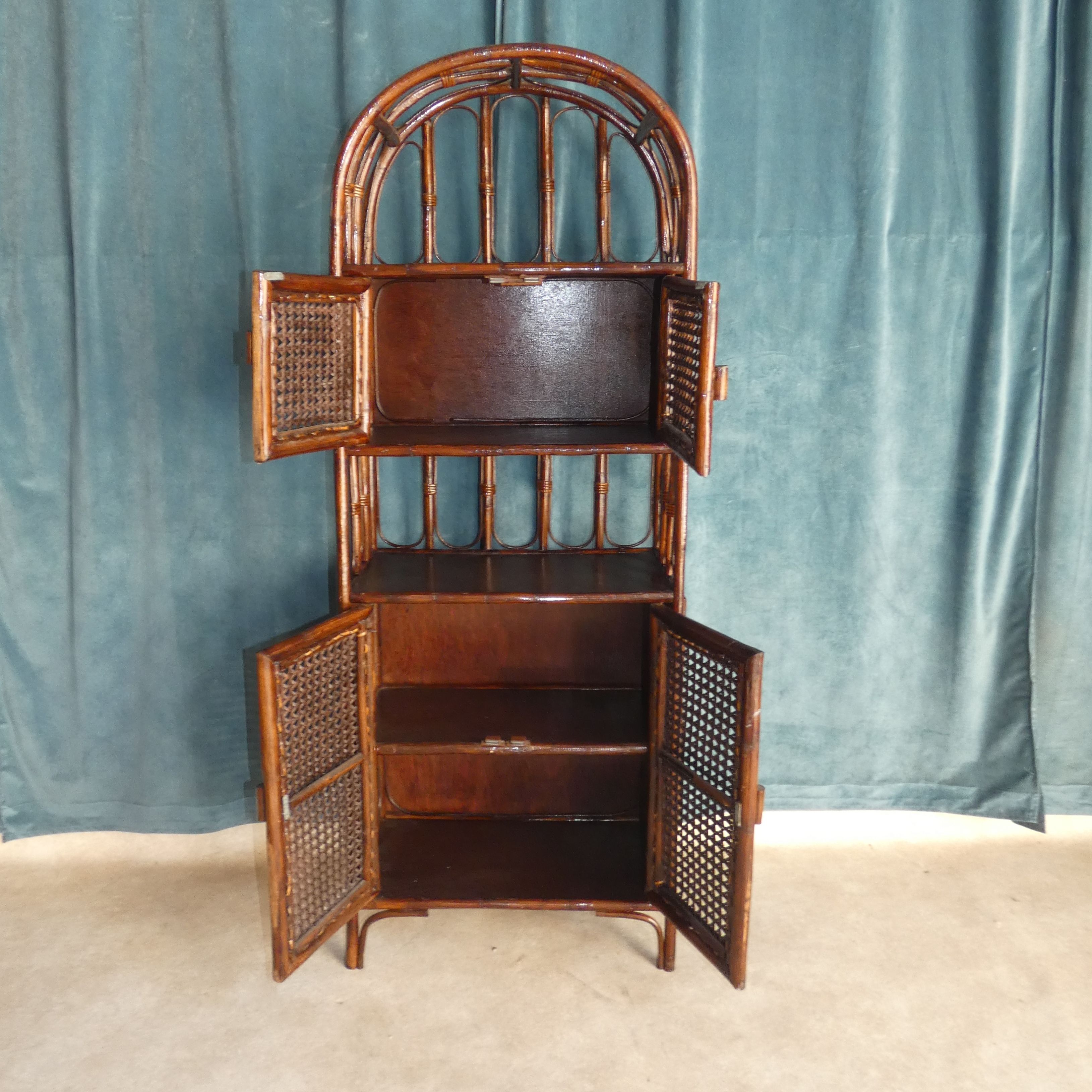 Library in Bamboo and Cane of Rattan Varnish Brown circa 1970 H 175 cm