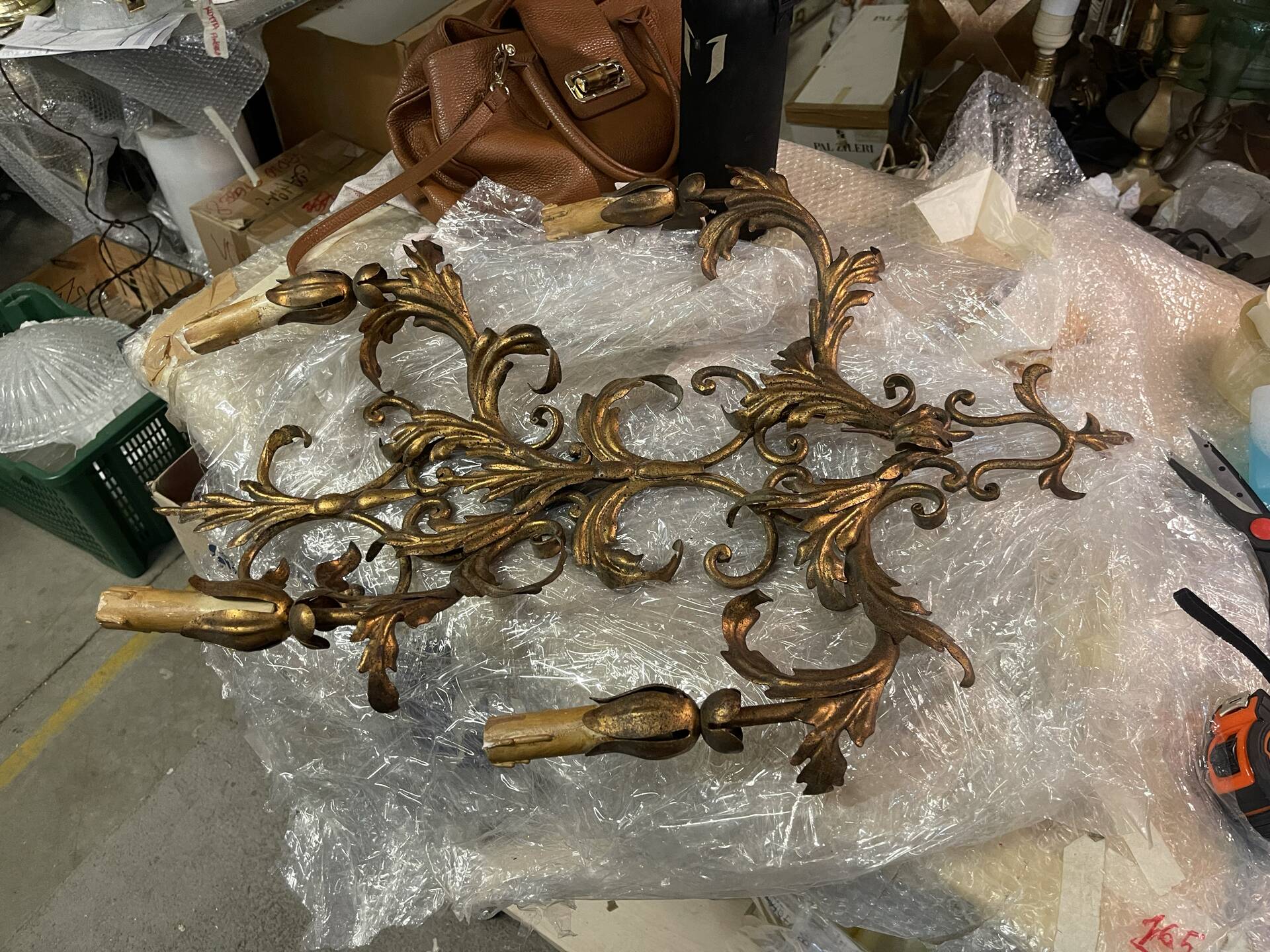 Large Italian Tole Gold Gilded Sconces Set of 2  1960’s 