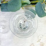 6 vintage cut crystal water glasses – Lorraine Lemberg Glassworks with original label (1950s–1970s)