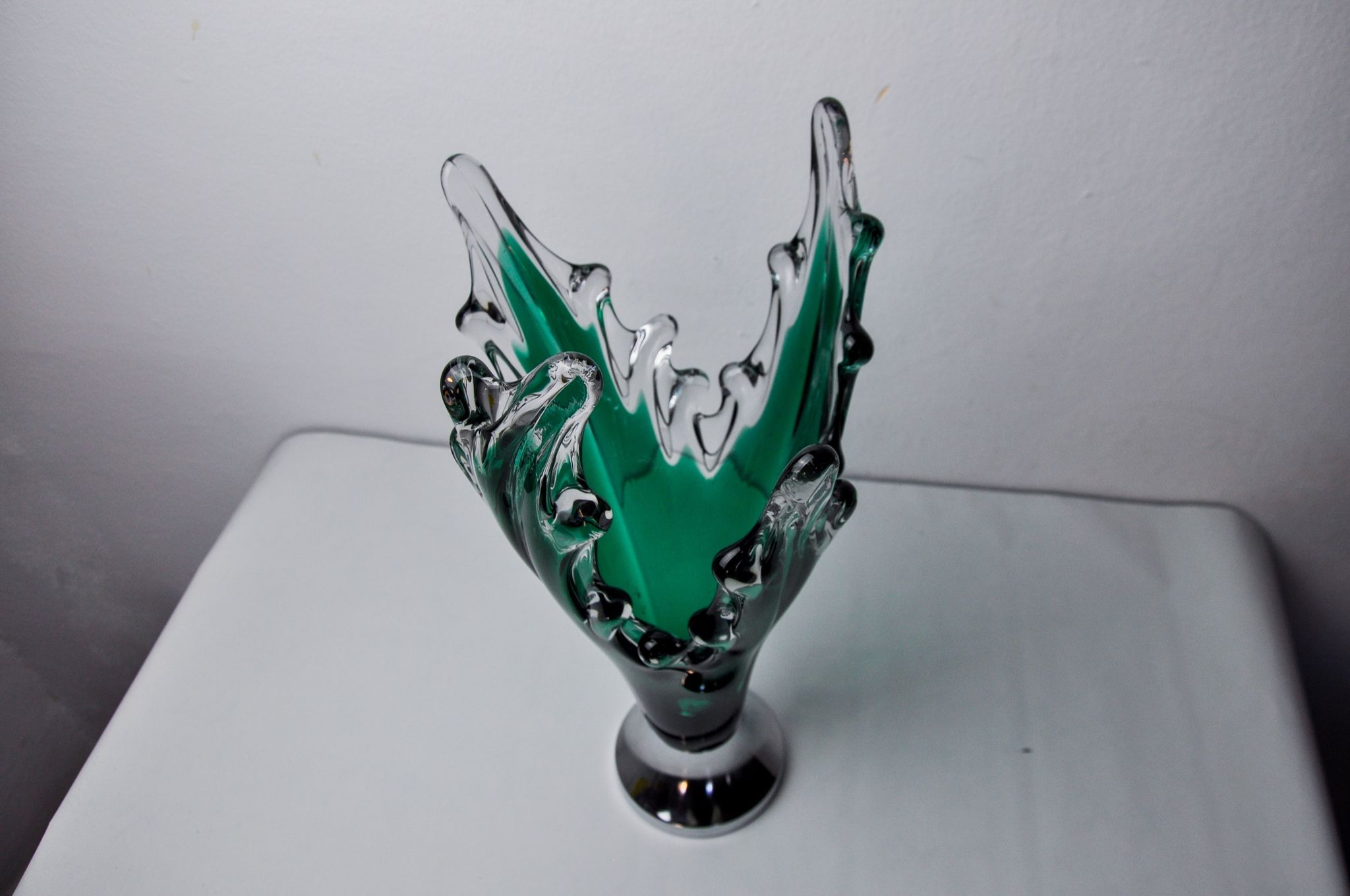 Sommerso vase by seguso in green murano glass, Italy, 1970