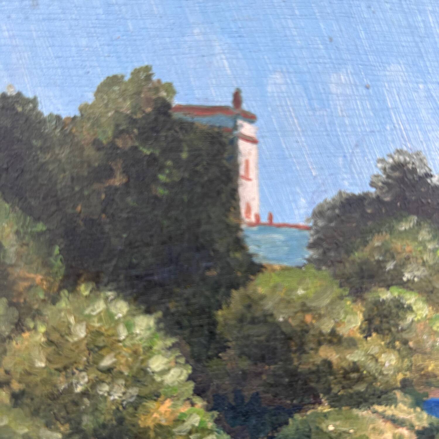 Old painting Villa on the sea