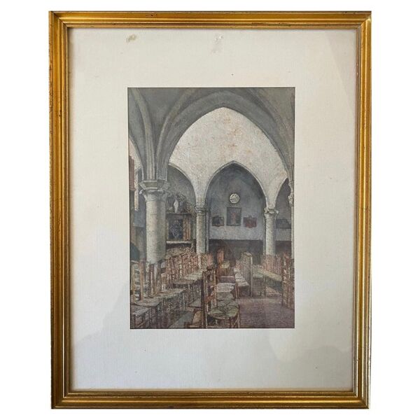 George Roussin, intérieur d’église, dessin, XXème siècle