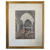 George Roussin, church interior, drawing, twentieth century