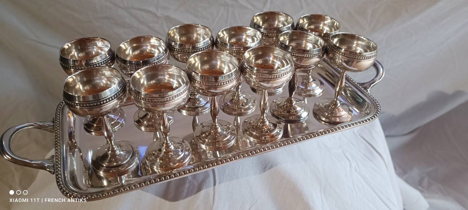Silver-plated metal liqueur service, Roux Marquiant Silversmithing