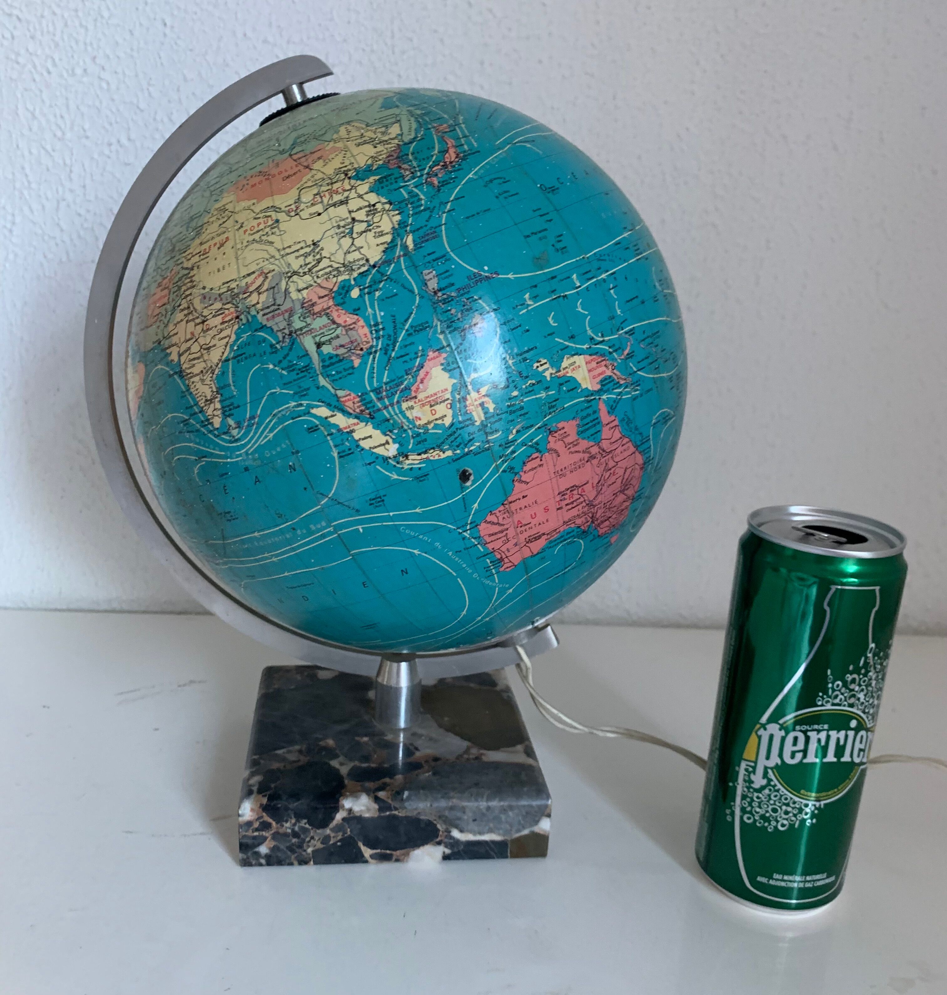 Vintage globe 1976 terrestrial Taride glass marble world map - 30 cm