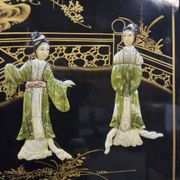 Vintage Chinese black lacquer cabinet soapstone, mother-of-pearl bohemia