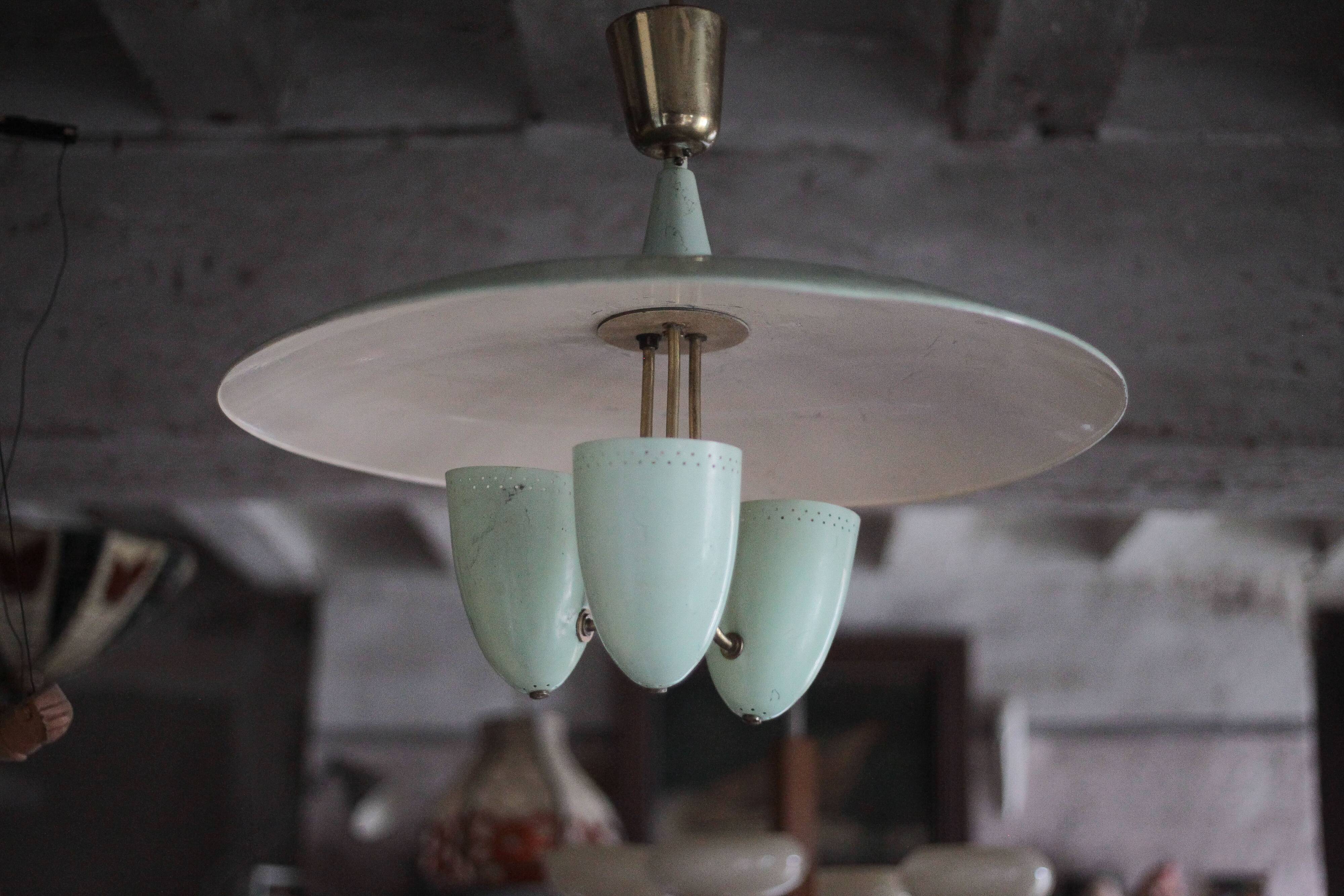 Vintage lacquered metal pendant from the 1950s, Herman Busquet for Hala.