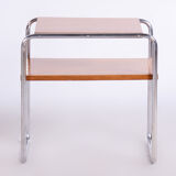 Table d’appoint Bauhaus restaurée, chêne, acier chromé, Tchéquie, années 1930