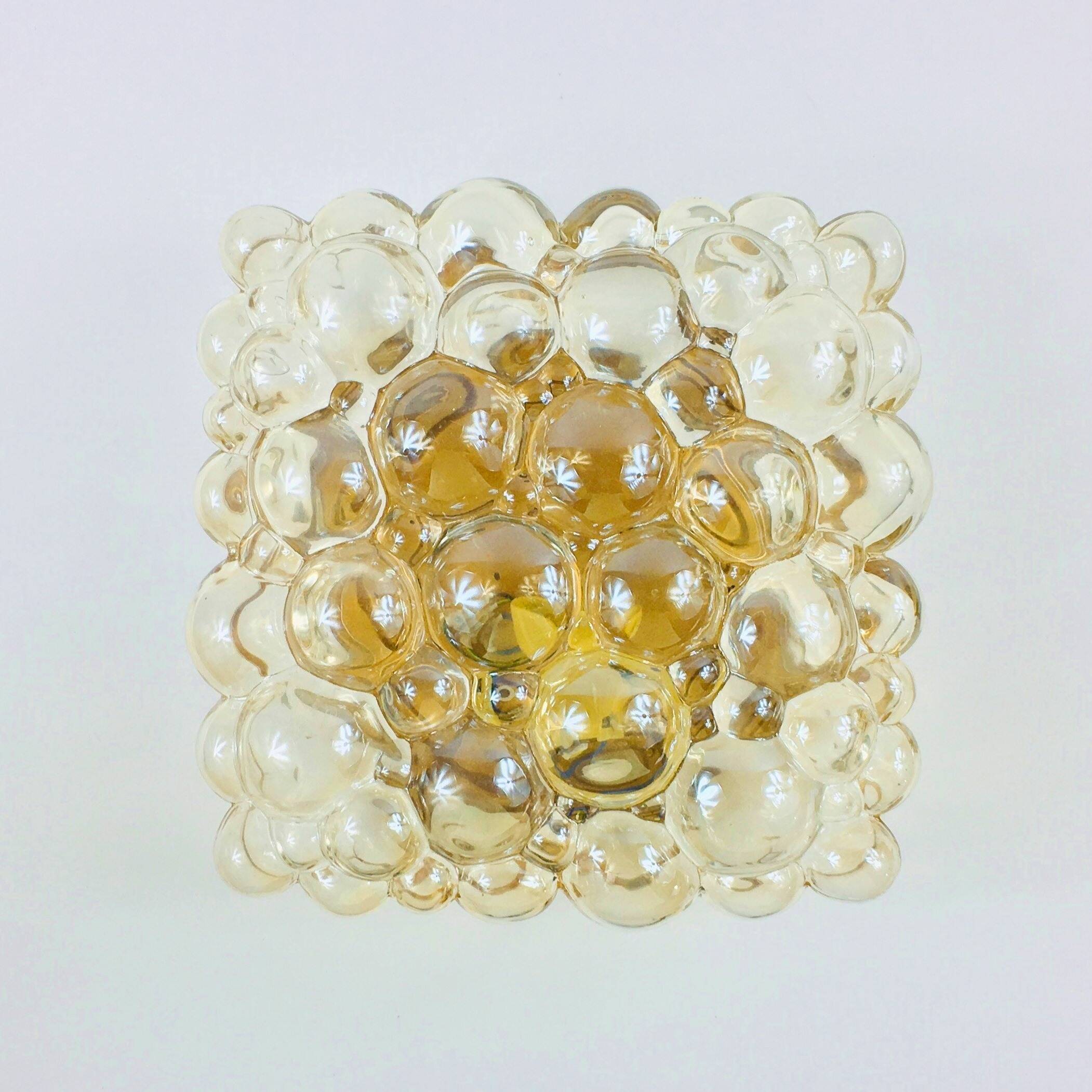 Mid-Century Amber Bubble Glass Wall Light or Flush Mount by Helena Tynell for Limburg, Germany, 1970