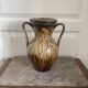 Ancien Vase Amphore Anse Grès Pyrite Vernis Emaillée Coulure Marron