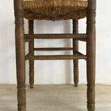 Country stool in wood and straw