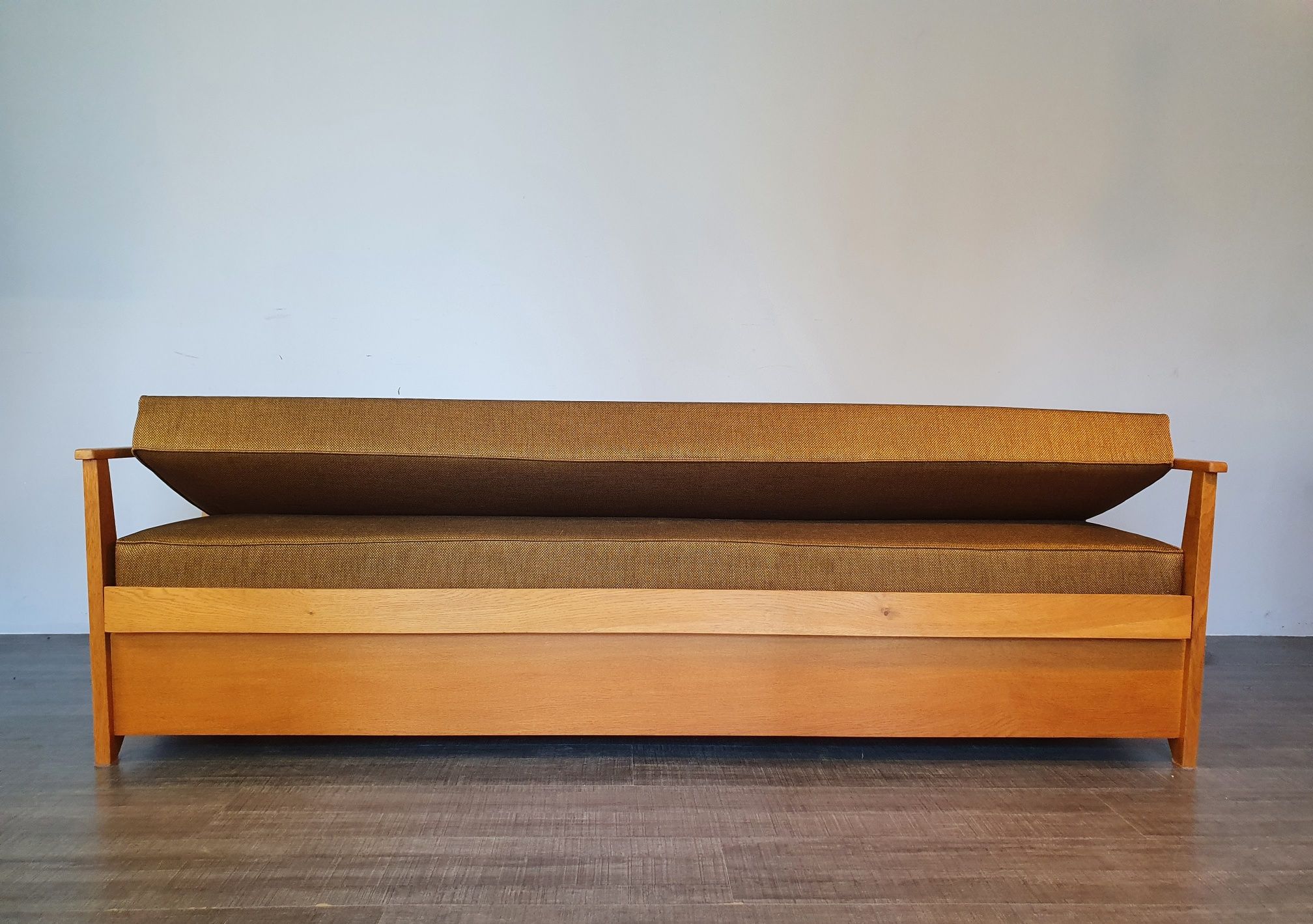 Tamara sofa bed in ash and fabric by F. Aplewicz for Lad, Polish Vintage 1950