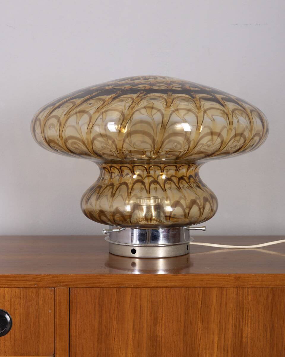 Vintage 1970s amber murano glass table lamp, italian design