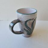 Large ceramic mug with fish decoration - Vallauris 1960s