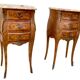 Pair of bedside tables in marquetry – veined marble top – Louis XV style