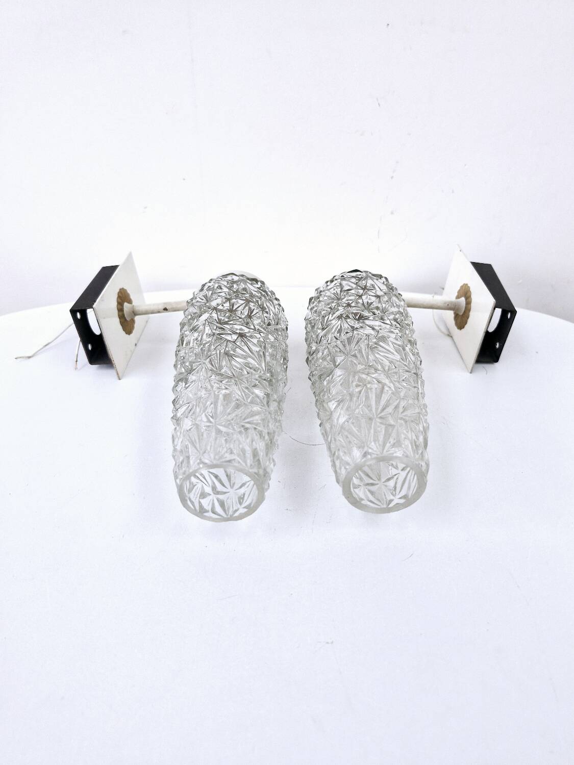 Pair of Vintage Molded Glass Metal Wall Sconces Signed Cervin Functional