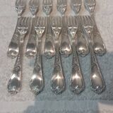 11 silver plated dessert forks, Ercuis LXV 29, 18.9cm