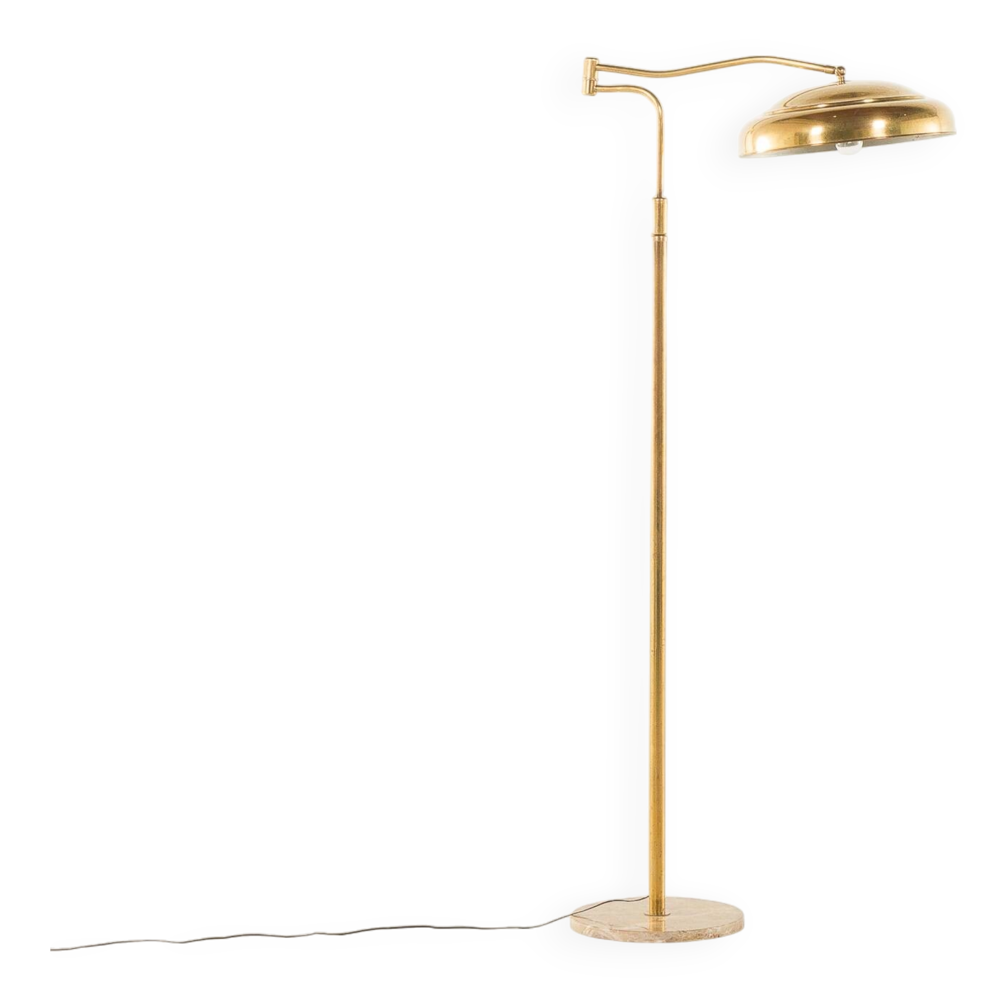 Italian swing arm brass floor lamp with marble base, 1970s