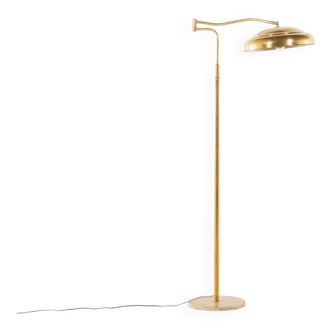 Italian swing arm brass floor lamp with marble base, 1970s