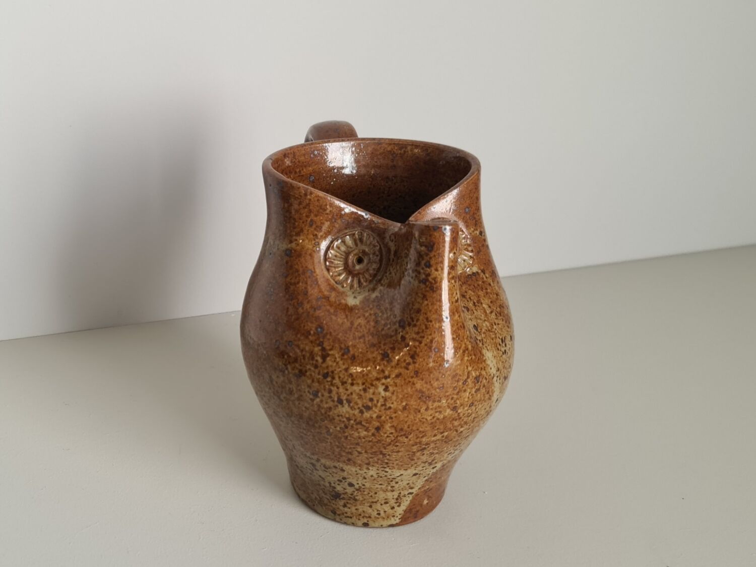 Zoomorphic pitcher owl or owl in pyrite stoneware / collection / ceramics / vintage / France / 50s / mid-century / twentieth century