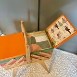 Vintage worker, sewing box with compass feet, 70s Scandinavian style.