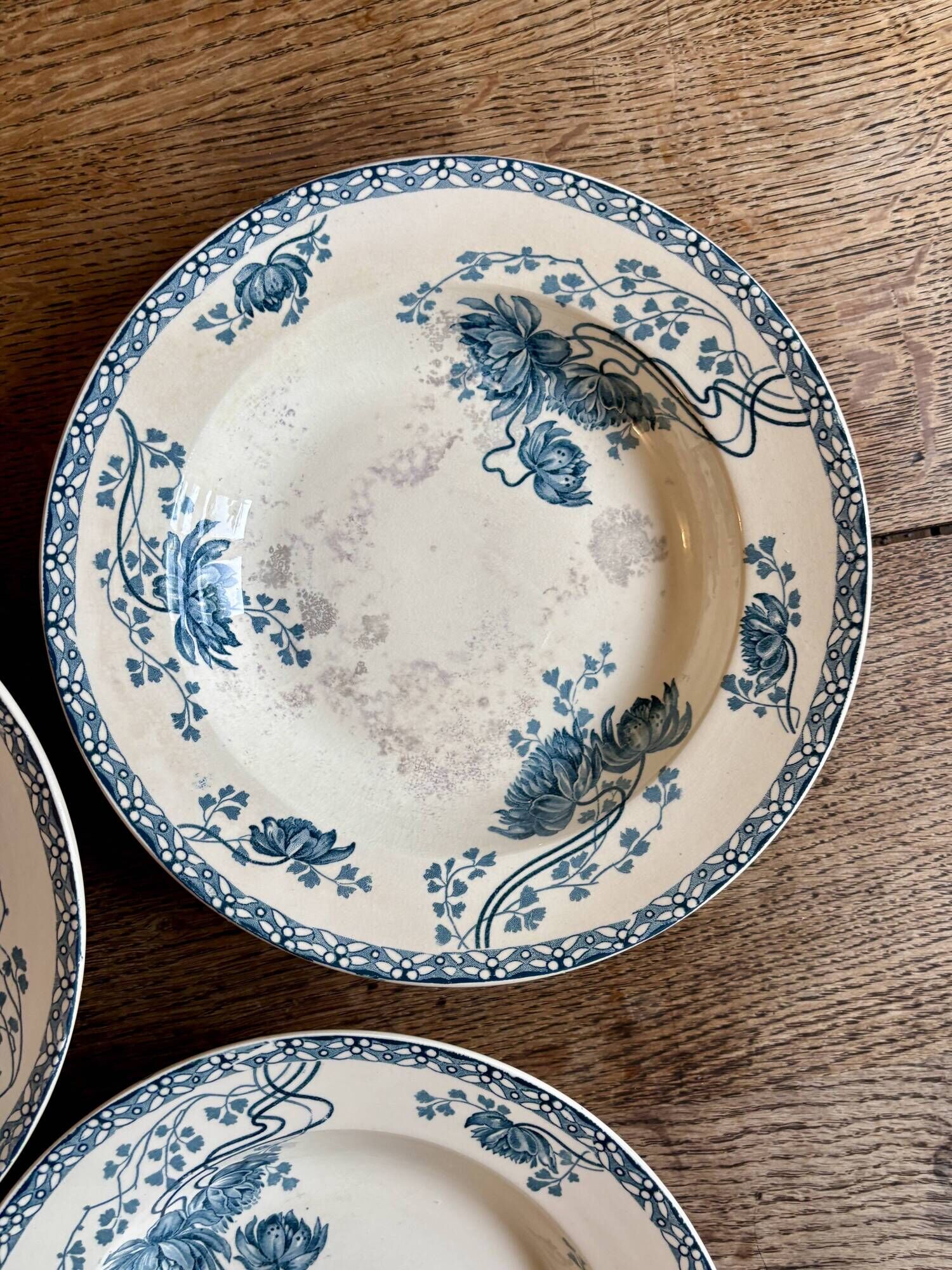 Set of 8 antique deep plates in ironstone, Royat from Sarreguemines.