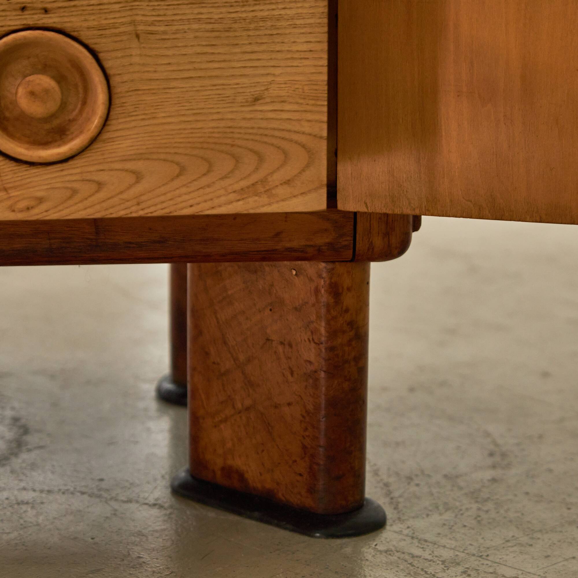 1950's Oakwood Display Cabinet with Sliding Glass Panels