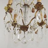 French vintage brass glass crystal 4 light chandelier with Murano droplets 4991