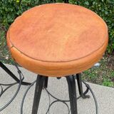 Pair of vintage metal and leather bar stools