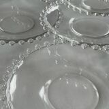 Lot de 8 assiettes dessert en verre transparent – bord perlé – style