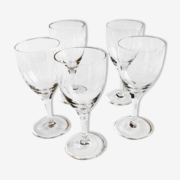 Lot de 5 verres à liqueur en verre gravé fleuri