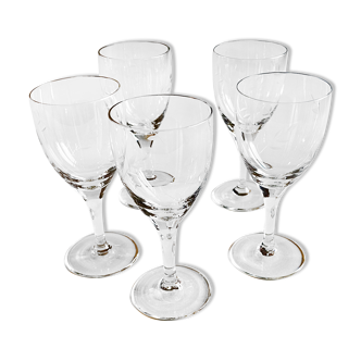 Set of 5 liqueur glasses in engraved glass with flowers