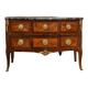 Small Louis XV transitional chest of drawers – precious wood veneer and marble.