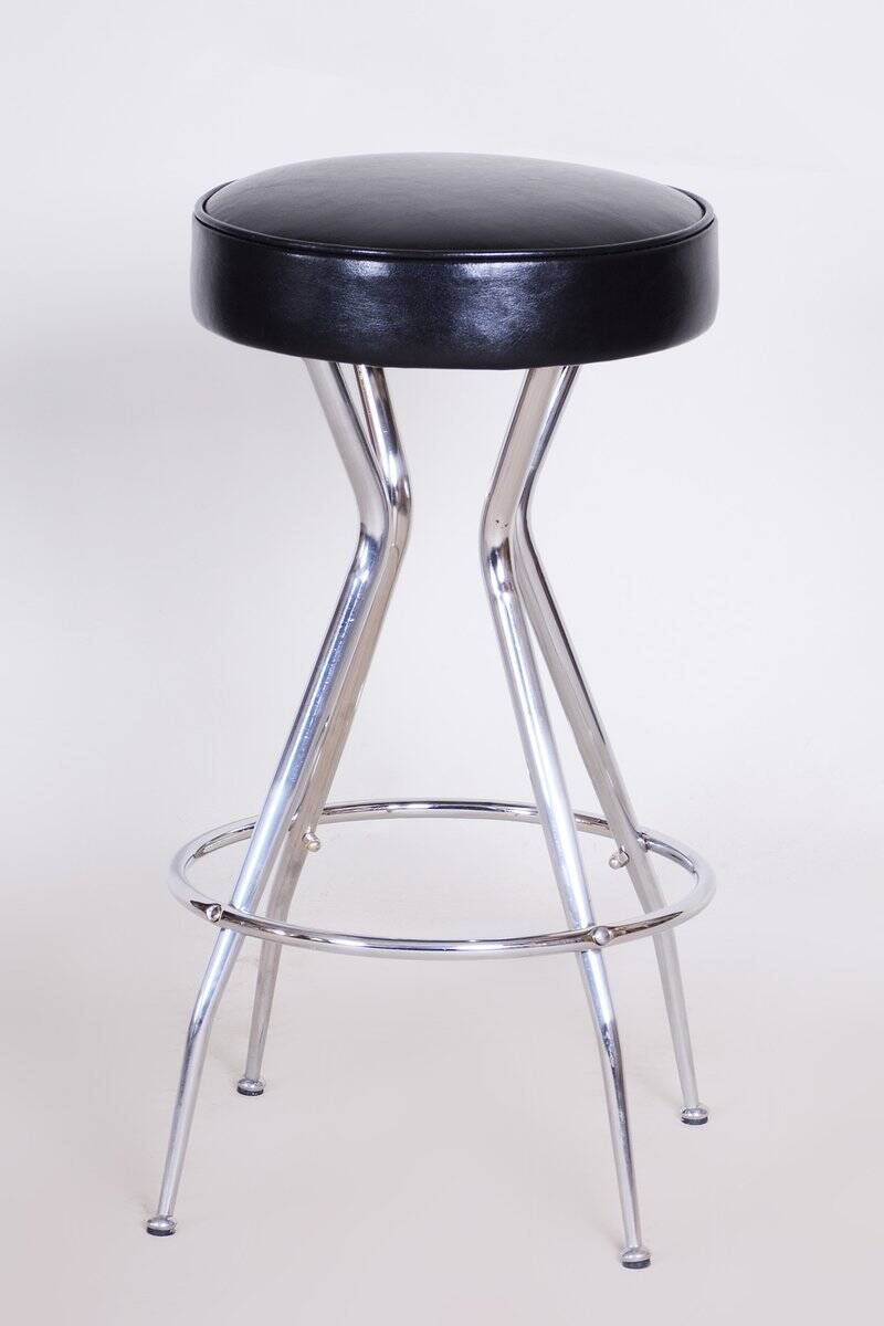 Tabouret de bar Bauhaus en chrome et cuir, années 1930