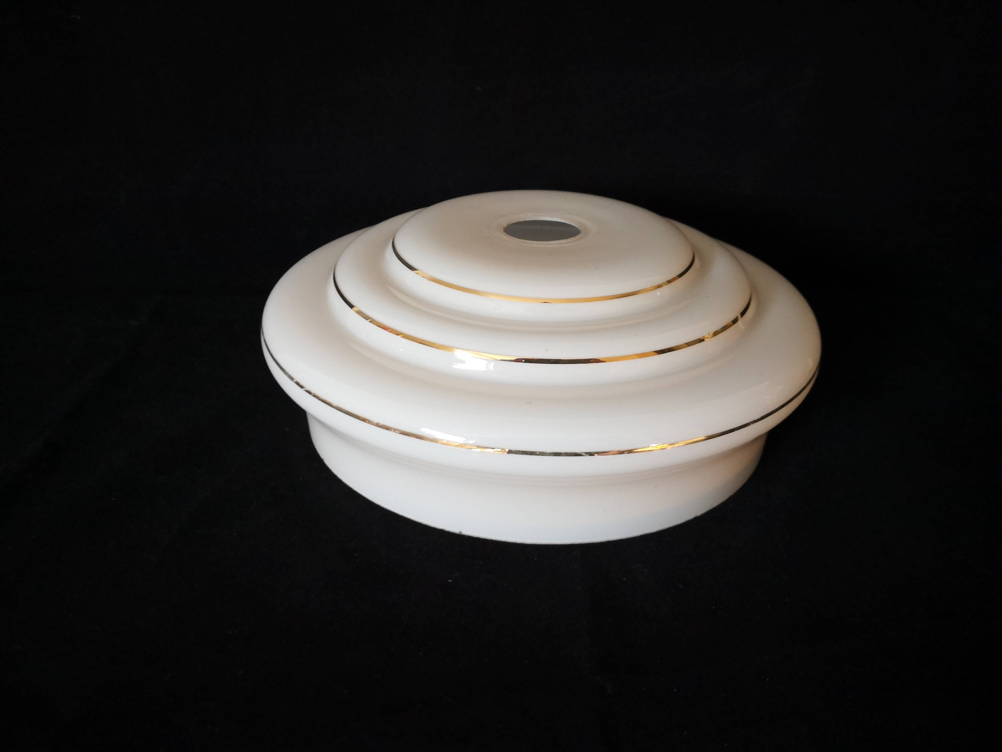 pendant lamp/lampshade/art deco in white opaline/gold lines