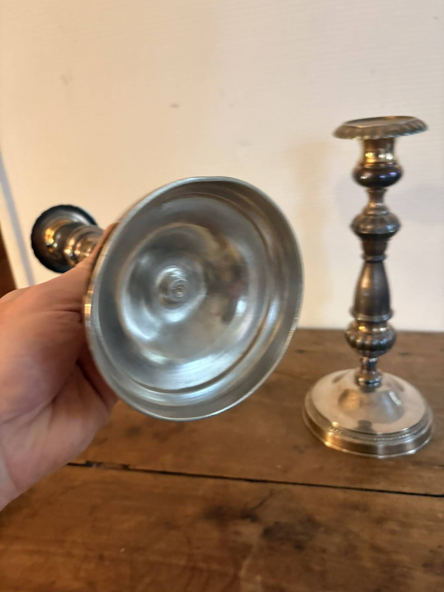Pair of Silver-Plated Metal Candle Holders with Fluted Design in Louis XVI Style from the 19th Century