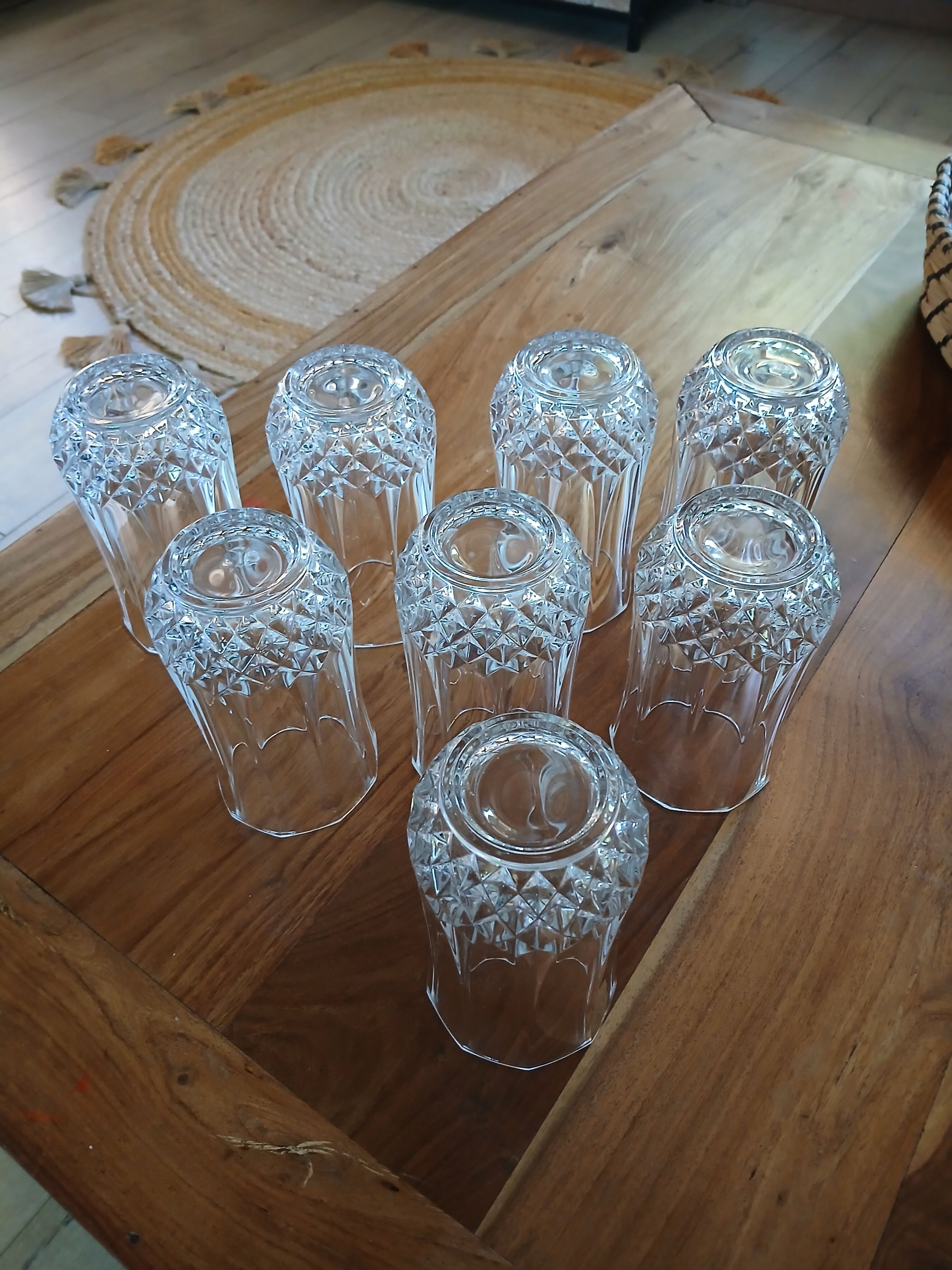 8 antique crystal water glasses