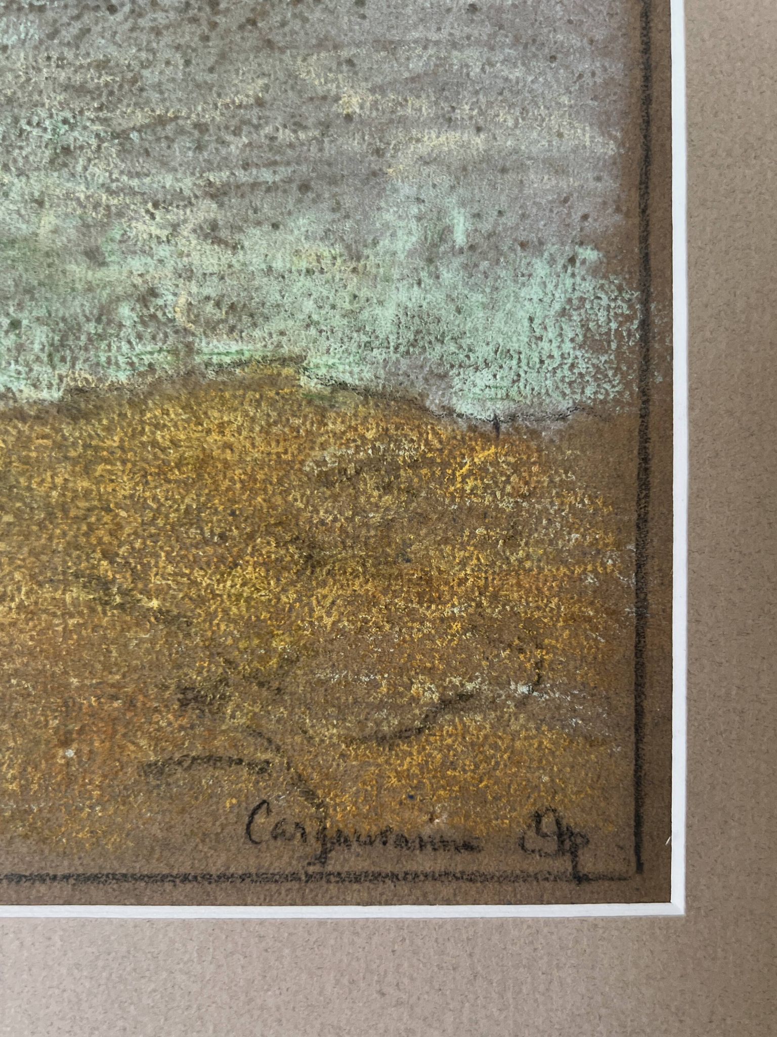 Tableau paysage en pastel sous verre signé Henri Marchal