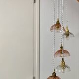 5-light waterfall pendant light with vintage pink and transparent glass shades