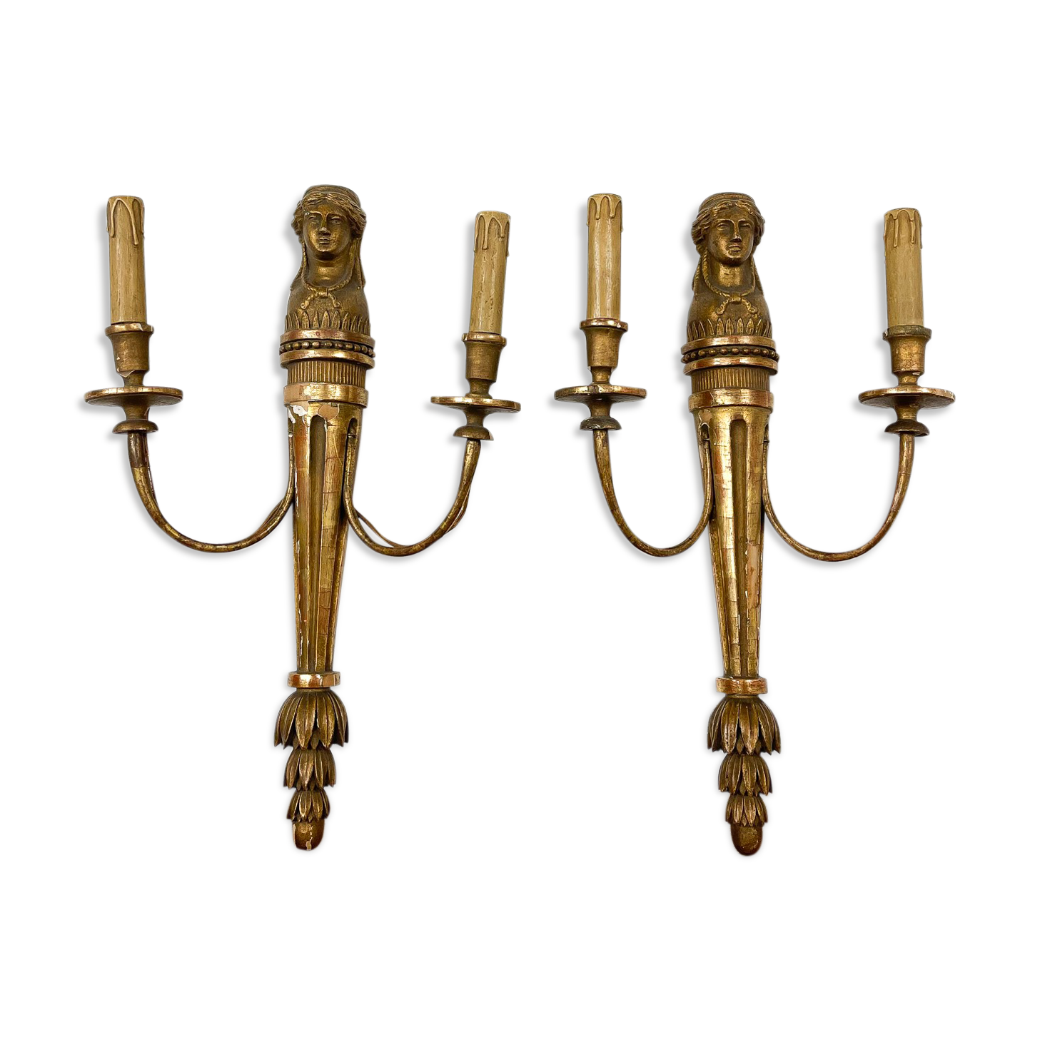French antique louis XVI style giltwood wall sconces