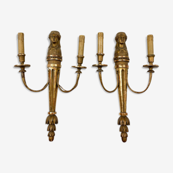 French antique louis XVI style giltwood wall sconces