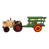 Wooden tractor with trailer, antique toy