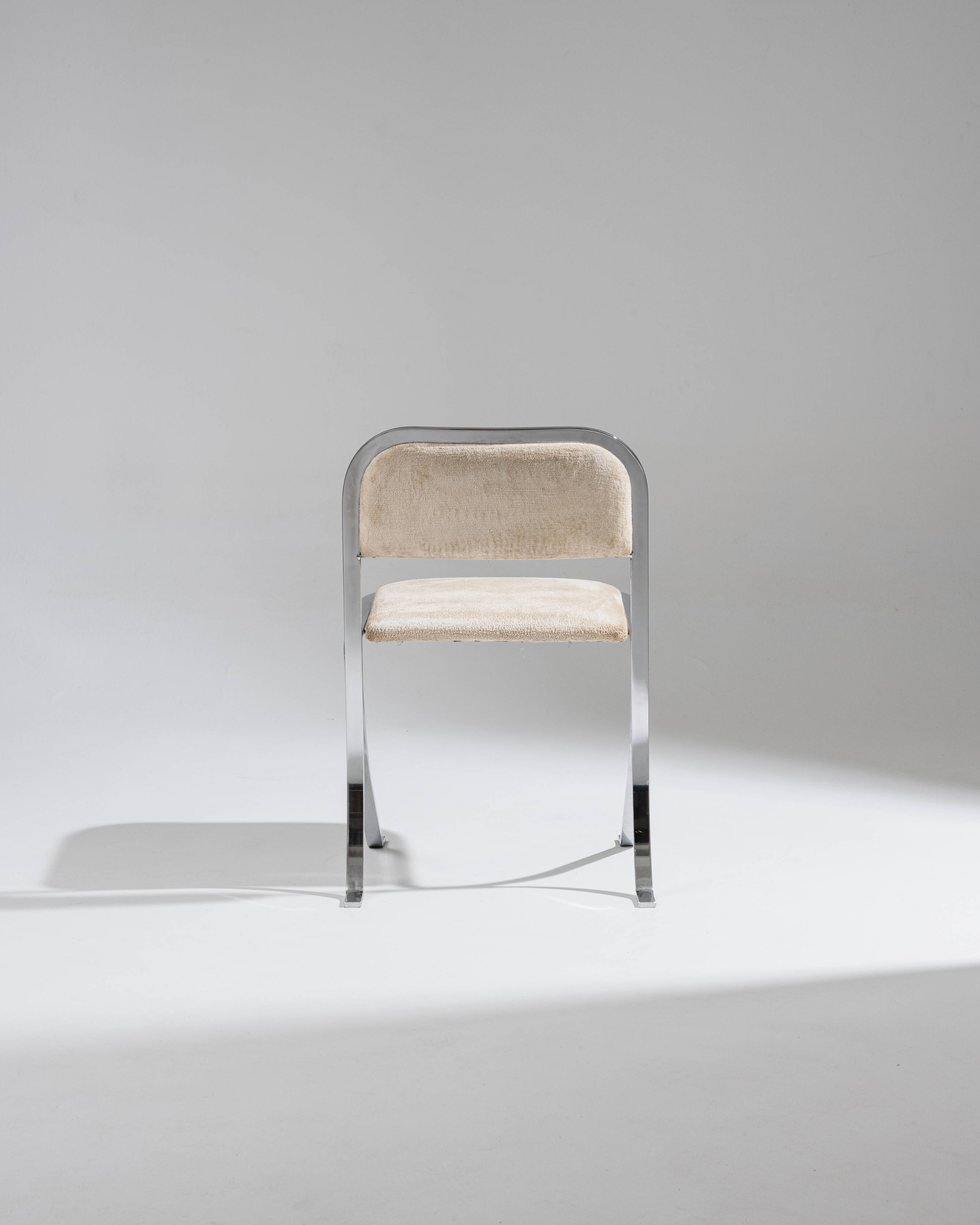 Set de 4 chaises en métal chromé et velours, 1970s