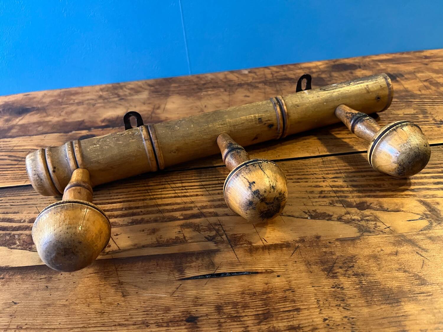 Wooden coat rack from the 60s with 3 hooks