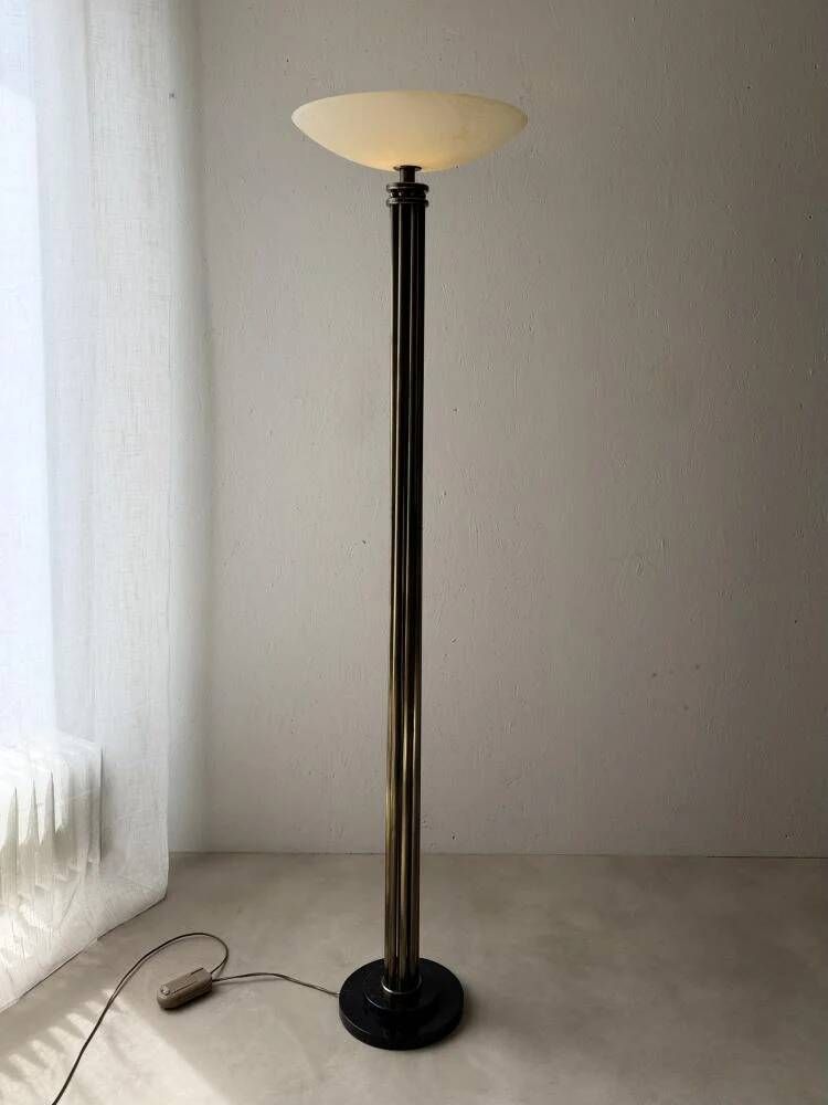 Lumiere brass floor lamp with glass uplighter France 1980s