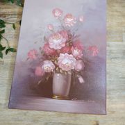 Still life painting bouquet of pink flowers signed Robert Cox